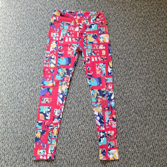 OS LuLaRoe Soft Stretchy Leggings Red Blue Floral Print - Picture 5 of 9